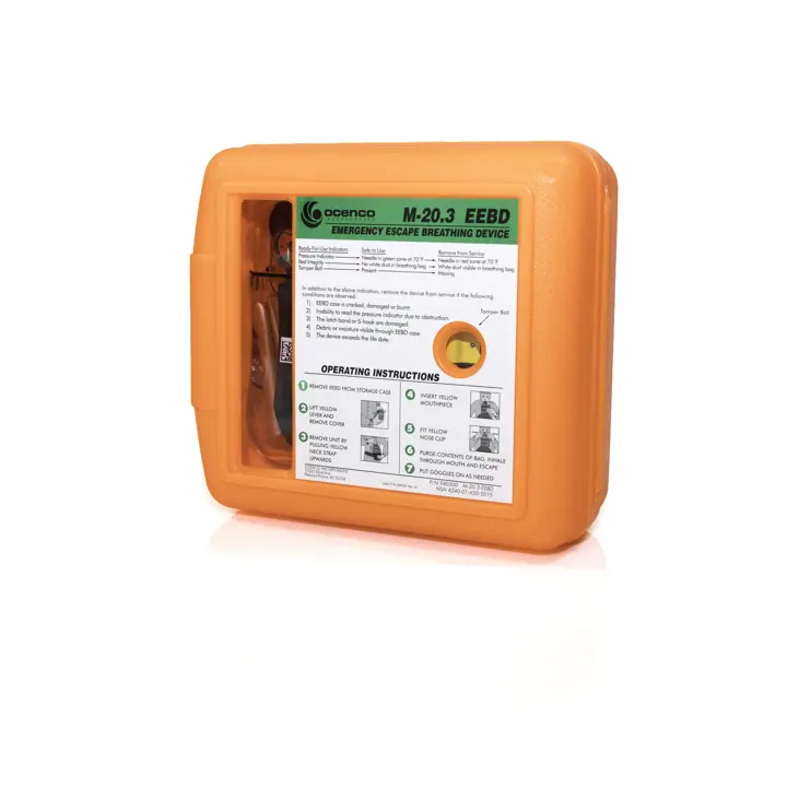 M-20.3 emergency escape breathing device (EEBD) for Navy, stored inside a protective case.