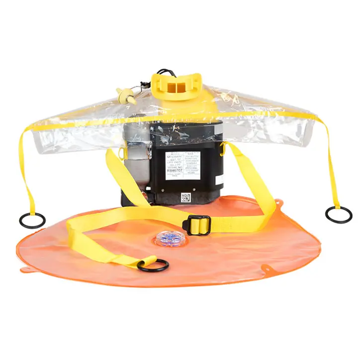 M-20.3 emergency escape breathing device (EEBD) with an open face shield for respiratory protection.